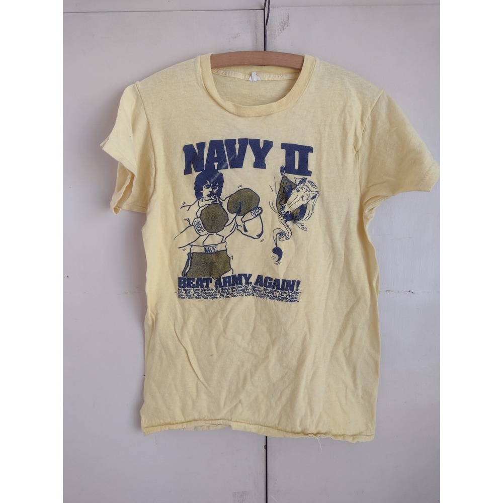 Vtg 1985 NAVY II Beat Army Again T-Shirt Rambo Parody Napoleon McCallum Single S